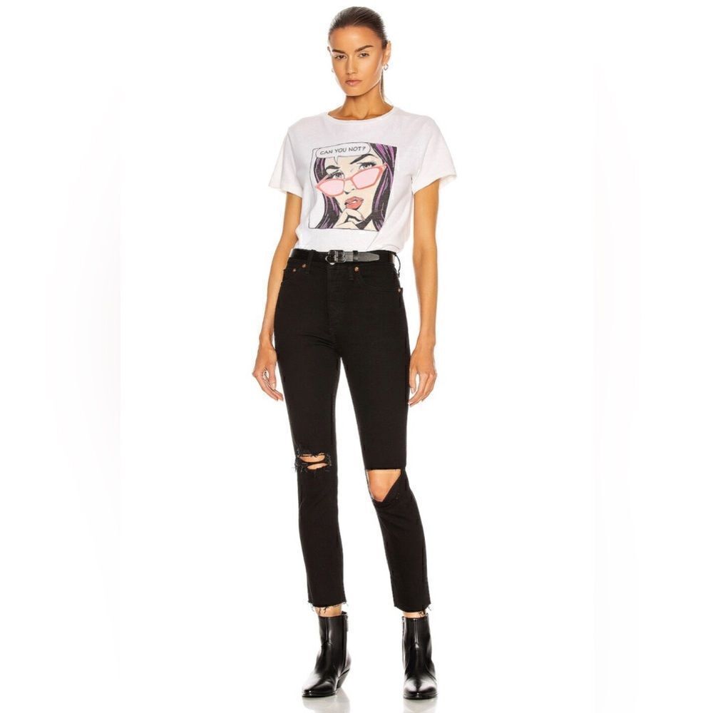 Re/Done 90’s High Rise Ankle Crop in Jet Black with Rips Size 25